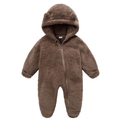 Elainilye Baby Fleece Footie Snowsuit Winter Bunting Onesie Cartoon Warm Hooded Romper Jumpsuit Outfits For Girls Boys Onesies Girls 3-6 Months Brown on