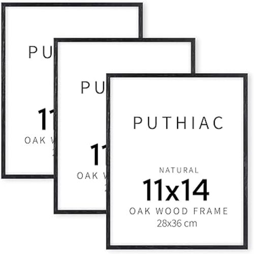 puthiac Picture Frame, Black Oak Wood, 11 x 14 inches, 3 Pack - Minimalist Wall Art Decor, Picture and Prints