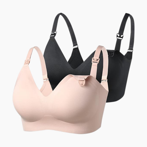 Momcozy Ultra Soft & Omni Maternity Nursing Bra (2 Pack) - Black/Beige, XXL