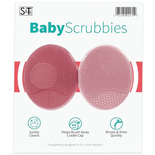 S&T INC. Exfoliating and Massaging Cradle Cap Bath Brushes for Baby, Silicone - 2 Inch x 2.5 Inch, Pink, 2 Pack