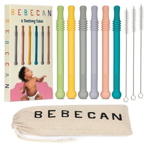 Teething Sticks for Babies 0-36 Months - Super Soft Silicone Teethers in 6 Vibrant Colors, Infant Teething Relief, Multicolored Teething Tubes Baby Gift Teethers