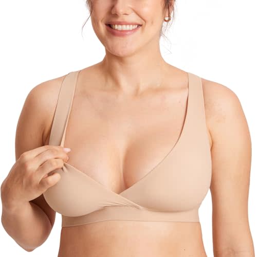 MOMANDA Inbarely Nursing Bras for Women No Underwire Racerback Seamless Maternity Bralette Plunge Sleep Breastfeeding Bra