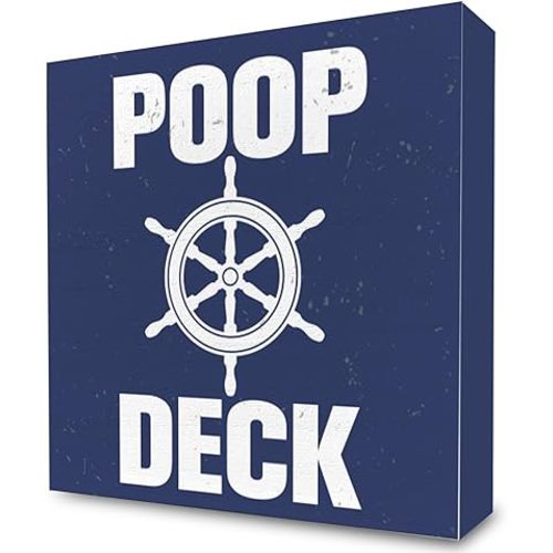 POOP Deck Nautical Wooden Sign, Ocean Coastal Theme Decorations for Home, Nautical Sign, 6x6x0.6 Inches