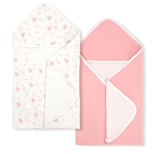 BabyAlly Baby Towels 2 Pack,Hooded Baby Towels Set,Baby Infant Bath Towels with Hood,Soft and Absorbent Nursery Towel, Large 28x28 Inch, Newborn Essential(Rose + Pink)