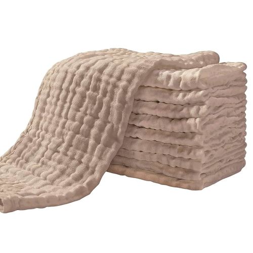 Yoofoss Muslin Burp Cloths for Baby 10 Pack 100% Muslin Baby Washcloths for Boys Girls Large 20''X10'' Super Soft and Absorbent Brown