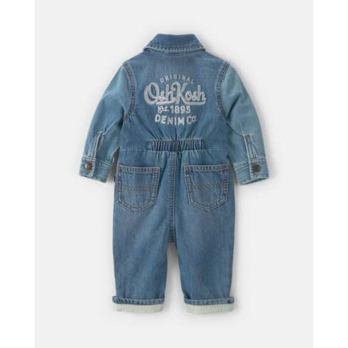 Baby OshKosh Logo Long-Sleeve Denim Jumpsuit - Medium Wash - OshKosh B'gosh | Carter's