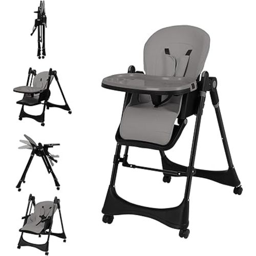 6-in-1 Convertible High Chair with Rocker | Baby High Chair for Newborn to Toddler (0-3 Years) | Adjustable, Foldable & Easy-Clean with Dishwasher Safe Tray & Tool-Free Assembly,Gray