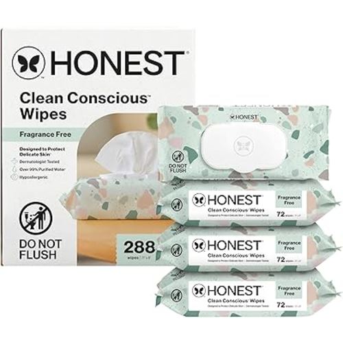 The Honest Company Clean Conscious Multi-Use Wipes, Unscented Hypoallergenic Baby Wipes for Sensitive Skin, 99% Water Plant-Based Compostable Wipes, Geo Mood, 288 Count