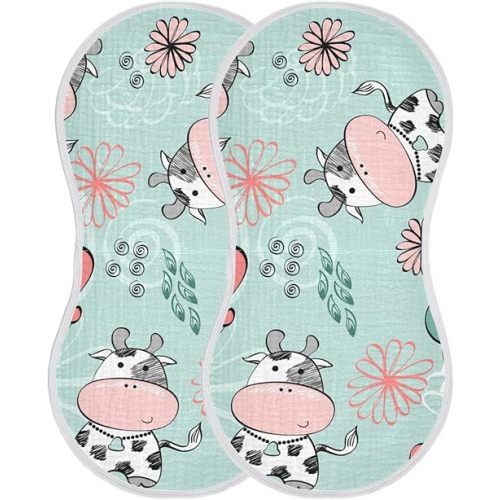 Kigai Cow Muslin Baby Burp Cloths, Large Absorbent Cotton Muslin Burp Cloths Set of 1, Washcloths, Face Towel, Bibs for Newborn Boys Girls, 11 x22 Inch