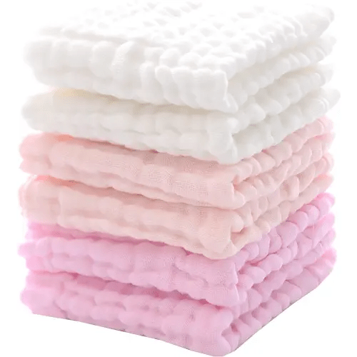 MUKIN Baby Washcloths and Burp Cloths, Soft Absorbent Towels for Newborns, 6 Pack, 12x12 Inches (Pink)