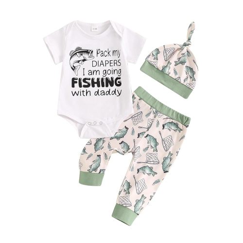 Kayotuas Newborn Baby Boy Girl Clothes Cute Romper Bodysuit and Pants with Hat Western/Ocean 3 Piece Coming Home Outfits