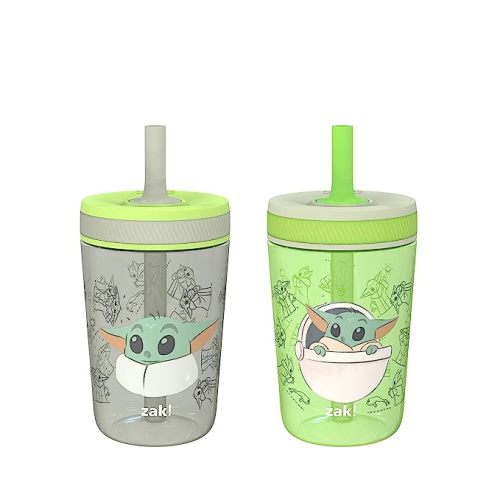 Zak Designs Kelso Toddler Cups for Travel or at Home, 15oz 2-Pack Durable Plastic Sippy Cups with Leak-Proof Design Is Perfect for Kids (Space) 