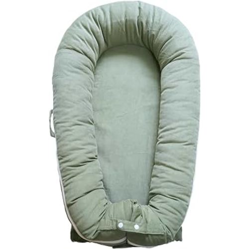 Deluxe Infant Lounger, Baby Nest Cover for Baby Girls & Boys, Newborn Essentials for Baby 0-12 Months, 100% Cotton, Portable Travel Bed (Corduroy Cotton, Sage Green)