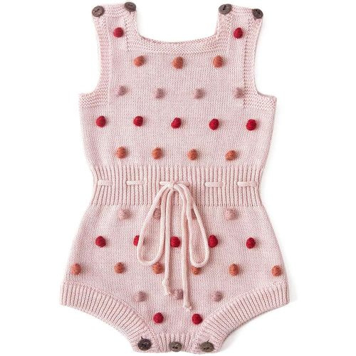 Simplee kids Baby Girl Knit Romper Fall Sleeveless Pompoms Rompers Newborn Little Girl Overall Jumpsuit Outfits