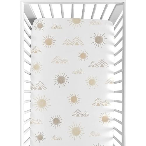 Sweet Jojo Designs Boho Desert Sun Taupe Fitted Crib Sheet Boy Girl Baby Toddler Nursery Neutral Tan Beige Ivory Gold Cream Off White Bohemian Mountain Nature Outdoors Geometric Minimalist Sunshine