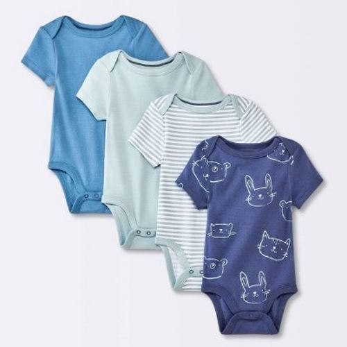 Baby Boys' 4pk Animals Short Sleeve Cotton Bodysuit - Cloud Island™ Blue Newborn