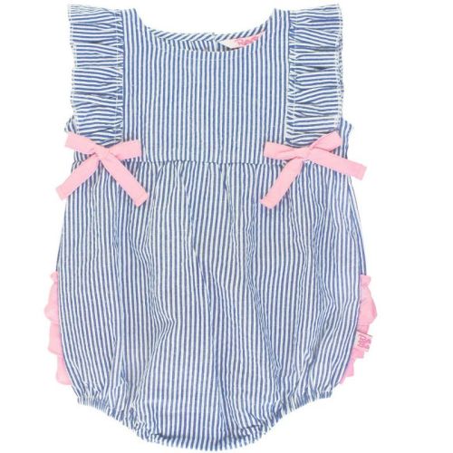 Rufflebutts Classic Ruffle Romper - Blue Seersucker, Size: 12-18m