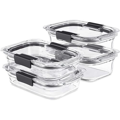 Rubbermaid 8-Piece Brilliance Glass Food Storage Containers with Lids for Lunch, Meal Prep, and Leftovers, Dishwasher and Oven Safe, Clear/Grey