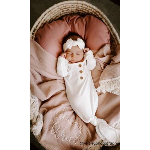 Soft White Bamboo Knotted Baby Gown, Newborn Knotted Gown, Best Baby Shower Gift, Newborn Photo Prop, Newborn Coming Home Outfit, Baby Gown