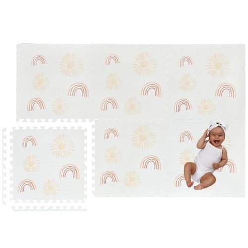 Play Mat for Baby, Toddler and Infants, Six Interlocking Tiles Made with Soft Non-Toxic EVA Foam, 4x6 feet (Sunshine & Rainbows (Cloud White))