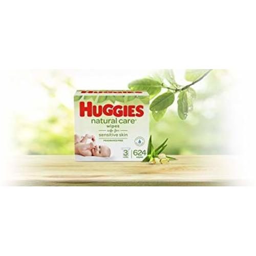 HUGGIES Natural Care Unscented Baby Wipes, Sensitive, 3 Refill Packs (624 Total Wipes) - 3 Refill Bags, 624 Wipes