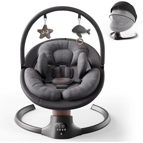 Baby Swings for Infants, FasonBaby Electric Baby Swing with 10 Preset Melodies, 5 Speeds, Remote Control and Bluetooth - Portable Infant Swing for Indoor and Outdoor(Black)