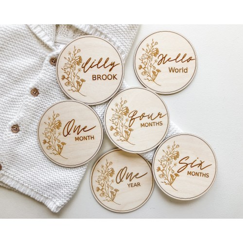 Wildflower Monthly Milestones Markers | Baby Girl Shower Gift | Newborn Birth Announcement | Laser Engraved Wood Photo Prop | Floral Nursery