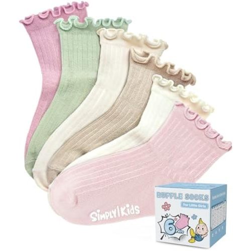 Simply Kids Toddler Ruffle Socks with Grips for Baby Girls (6 Pairs), 6 Months to 7 Years