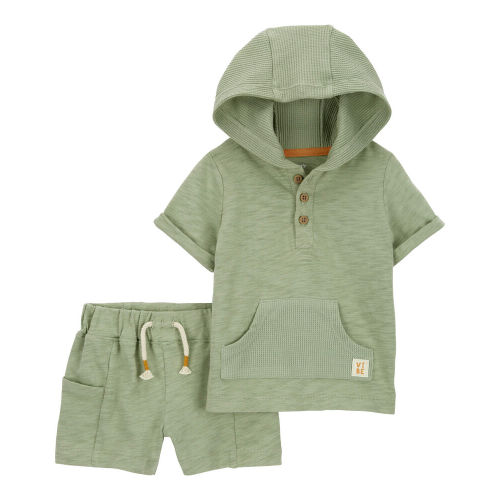 Green Baby 2-Piece Slub Jersey Hooded Tee & Short Set | carters.com | 12 months