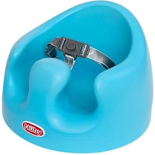 Nuby My Floor Seat - Portable Baby Chair with Soft Foam Cushion, Safety Harness, and High Back Design - 4+ Months - Blue