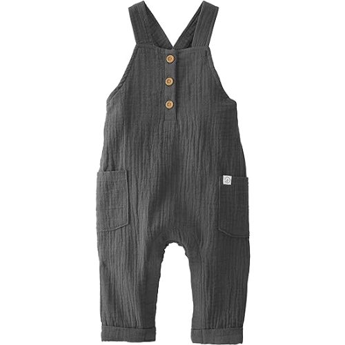 little planet by carter's unisex-baby Baby Organic Cotton Gauze Overall Jumpsuit - 6 Months - Charcoal