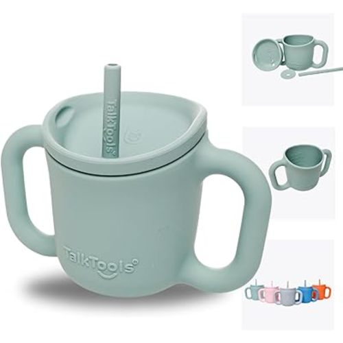 TalkTools ITSY Silicone Training Cup – Mini Straw Cup for Baby - Anti Leak, Spill Proof and BPA Free Cup with Straw Insertion for Kids (Sage)