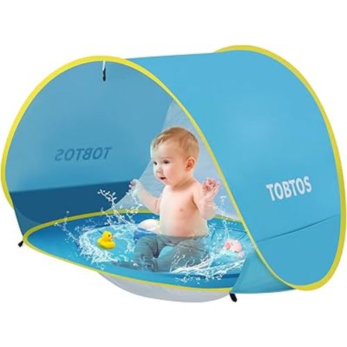 TOBTOS UPF 50+ Pop Up Beach Tent, Easy Set Up Beach Umbrella, Sun Shelter for 2-3 People UV Protection Portable Sunshade, Baby Canopy Cabana, Lightweight with Carry Bag