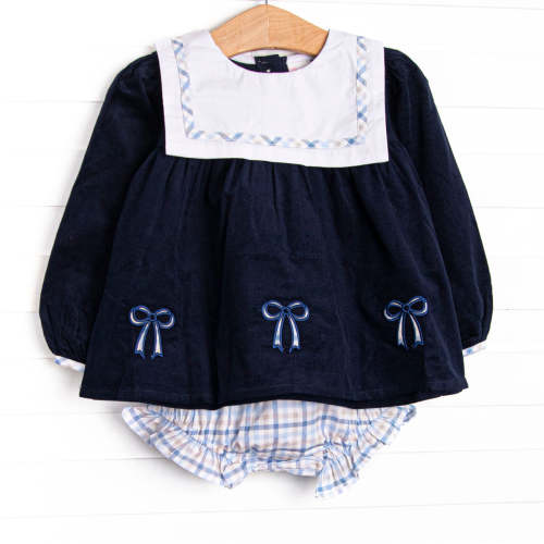 Poised Plaid Bows Applique Diaper Set, Blue – Stitchy Fish