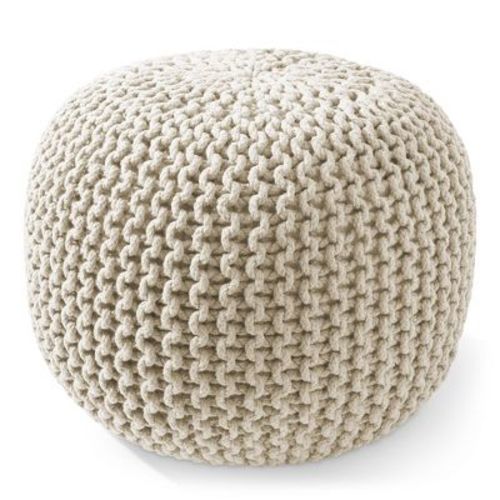 Casafield Round Pouf Ottoman, Natural - 20" Dia X 14.5" High Cotton Knit Foot Stool - Boho Floor Pouffe For Living Room