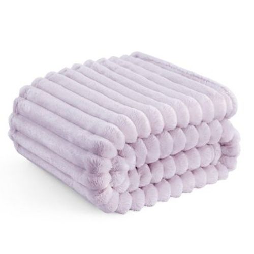 Bedsure GentleSoft Striped Flannel Fleece Blanket - Summer Comforter Alt for Couch, AC Room Throw, Lavender Fog, Throw, 50x60 in