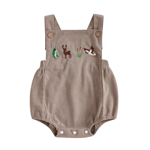 baorji Infant Baby Hunting Clothes Duck Deer Embroidery Sleeveless Corduroy Romper Camo Overalls Vintage Baby Boy Clothes