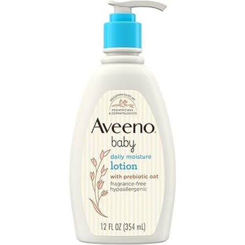 Aveeno Baby Daily Moisture Body Lotion for Delicate Skin, Natural Colloidal Oatmeal & Dimethicone, Hypoallergenic Moisturizing Baby Lotion, Fragrance-, Phthalate- & Paraben-Free, 12 fl. oz