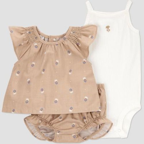 Carter's Just One You®️ Baby Floral 3pc Top & Bottom Set - Brown/white 12m