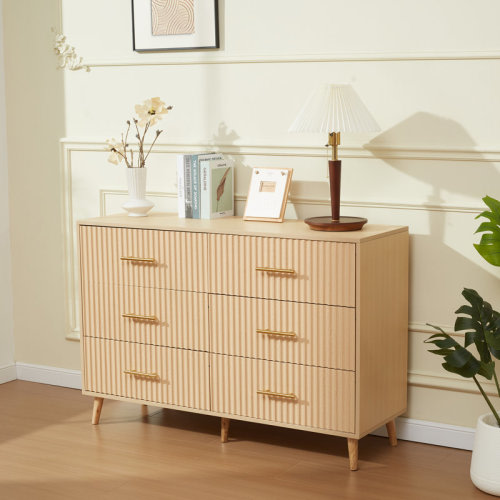 George Oliver 6 Drawer Dresser, Dresser Chest Of Drawers With Fluted Panel For Bedroom, Living Room And Hallway | Wayfair