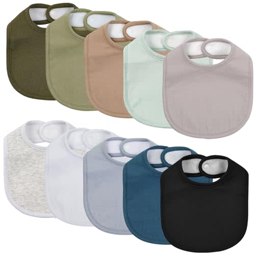 Baby Snap Bibs for Boys Girls,10 Pack Bandana Drool Bibs with Snap,Organic Cotton Snap Closure Bibs for Newborn