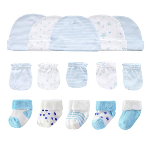 Ruliby Baby Hats Mittens and Socks Set Cotton Newborn Hat Beanie Soft Infant Girls Boys Caps Gloves 0-6 month