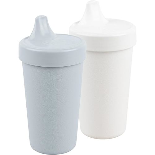 Re-Play Made in USA 2 Pack Sippy Cups for Toddlers, 10 Oz. - Reusable Spill Proof Cups for Kids, Dishwasher/Microwave Safe - Hard Spout Sippy Cups for Toddlers 3.13" x 6.25", Grey/White