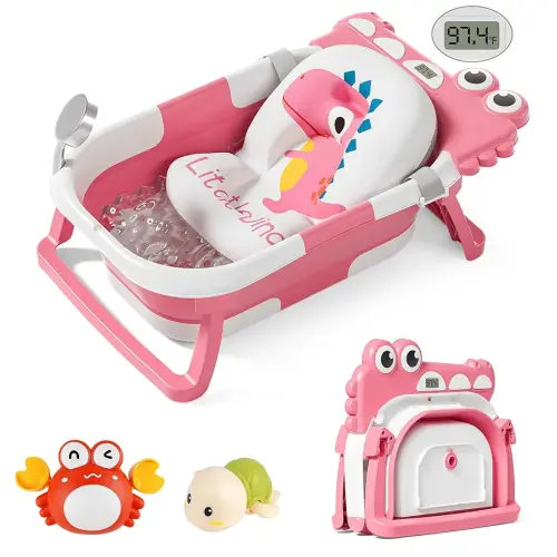 TPN Collapsible Baby Bathtub, Baby Bath Tub with Soft Cushion & Real-Time Thermometer, Baby Bathtub Infant to Toddler Tub (0-36 Months), Portable Newborn Travel Bath tub