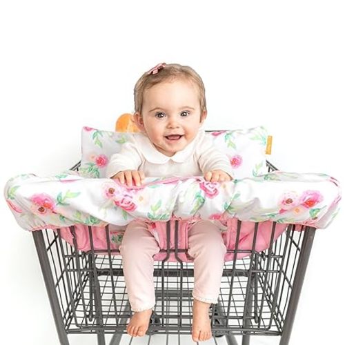 Binxy Baby 2-in-1 Cushy High Chair Cover and Shopping Cart Cover for Baby, Comfortable Cover for Grocery Cart, Universal Fit Cart Cover for Babies, Includes Storage Pouch - Full Bloom