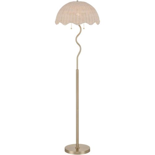 Possini Euro Design Possini Euro Brella 58"H Gold Rattan 2-Light Pull-Chain Floor Lamp