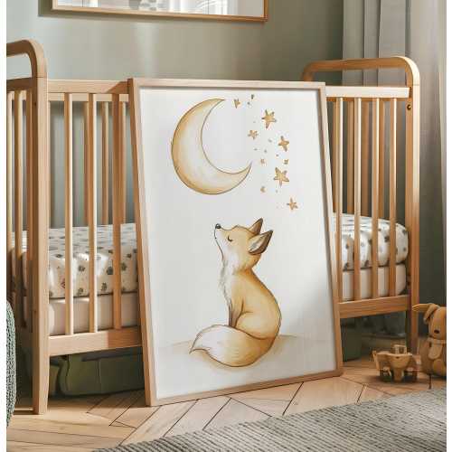 Fox and Moon Nursery Print - Woodland Animal Wall Art - Baby Room Print - Boho Baby Room Decor - Minimalist Fox Poster - Nursery Artwork