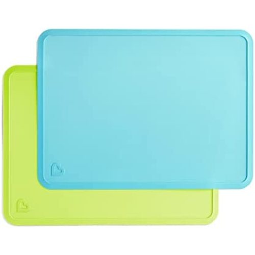 Munchkin Silicone Placemats for Kids, 2 Pack, Blue/Green