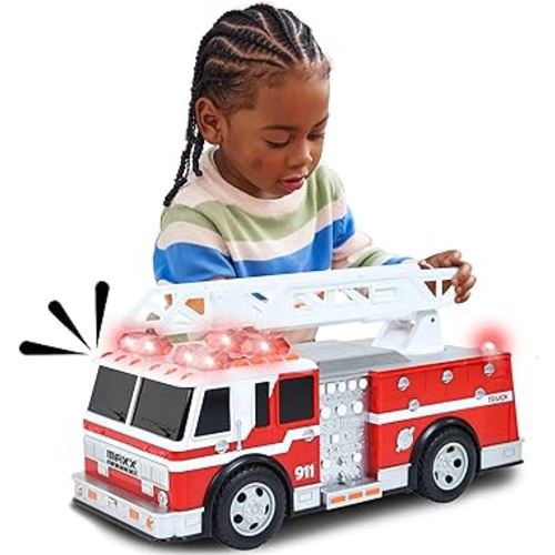 Sunny Days Entertainment Maxx Action 12’’ Large Fire Truck – Lights and Sounds Vehicle with Extendable Ladder | Motorized Drive and Soft Grip Tires | Red Firetruck Toys for Kids 3-8