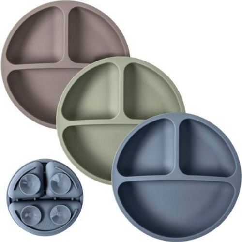 Weesprout Suction Plates For Babies & Toddlers 100% Silicone Divided Design - No Lids, 3 Pack